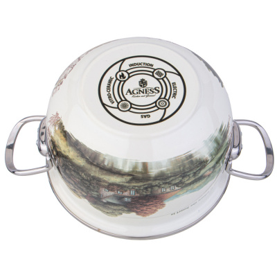 943-066 Кастрюля AGNESS "FAMILY HOUSE" 2,0л эмалированная со стеклянной крышкой