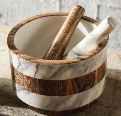 HS10-10277-1556A Ступка с пестиком 15см, Home & Style, серия "Wood&Marble" 
