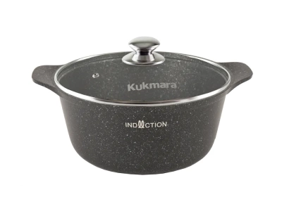 кмти43а Кастрюля 4л, литой алюминий, индукция, Kukmara, серия "Marble Induction", темный мрамор
