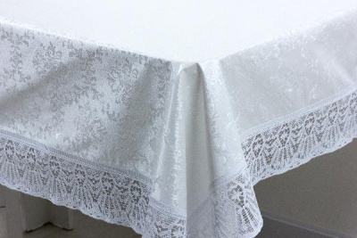 6294 Скатерть-клеенка  "Meiwa" 122*152 см белая FPLUS-DAMASK WH прямоугольная