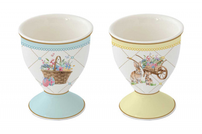 EL-R1318/SPBL Подставка для яйца 6,5 см, набор 2 штуки, Easy Life, Spring Bloom, декор пасхальный Кролики и корзина