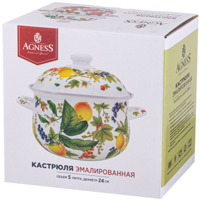 934-584 Кастрюля эмалированная 5л  индукция, AGNESS, серия ФРУКТОВАЯ КОРЗИНА