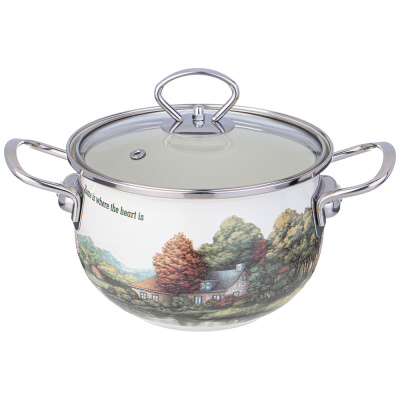 943-066 Кастрюля AGNESS "FAMILY HOUSE" 2,0л эмалированная со стеклянной крышкой
