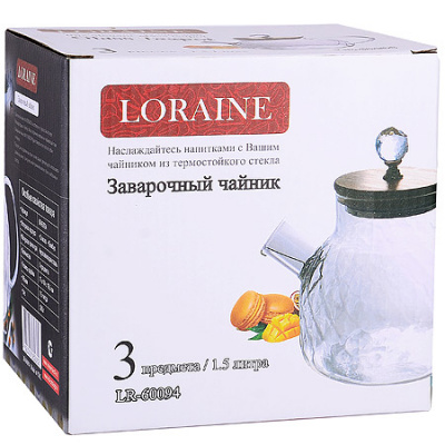 60094 Заварочный чайник 1,5л стеклянный, Loraine